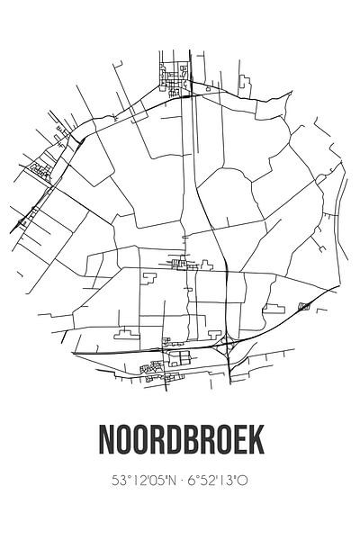 Noordbroek (Groningen) | Map | Black and White by Prints of Place