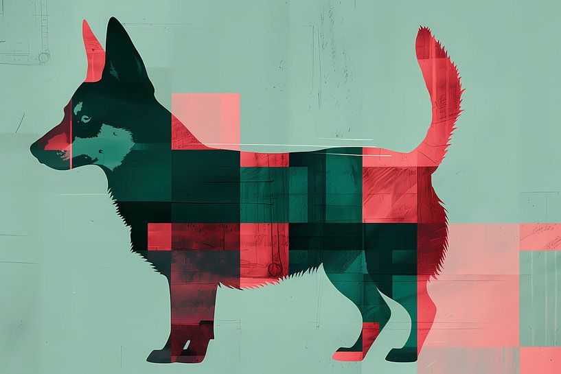 Abstracte kleurrijke hond in geometrische vlakken van Art & Soul Creations