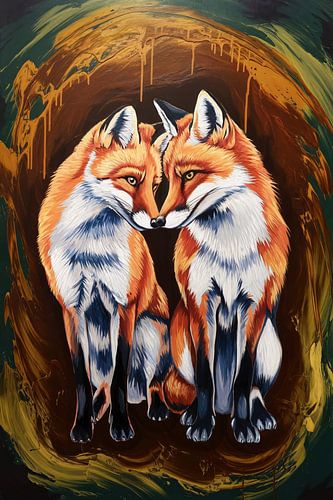 Peinture de deux élégants renards