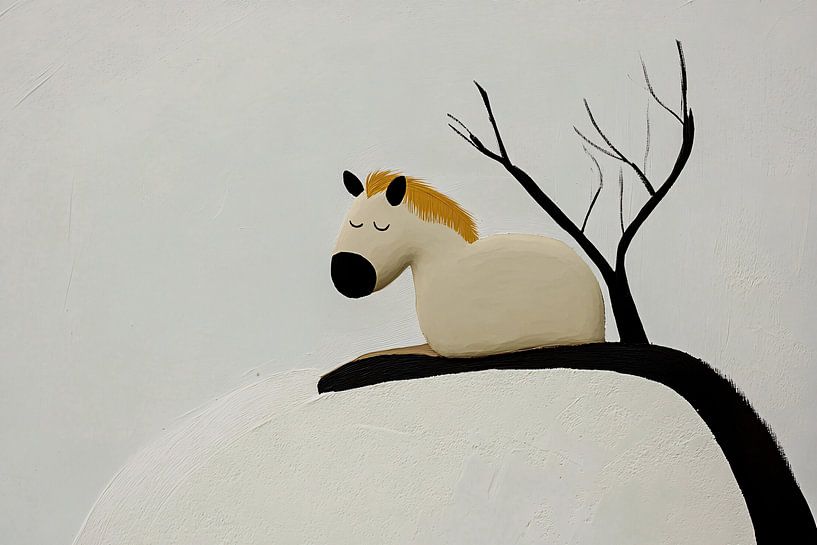 Ruhendes Pferd mit kahlem Baum von Art & Soul Creations