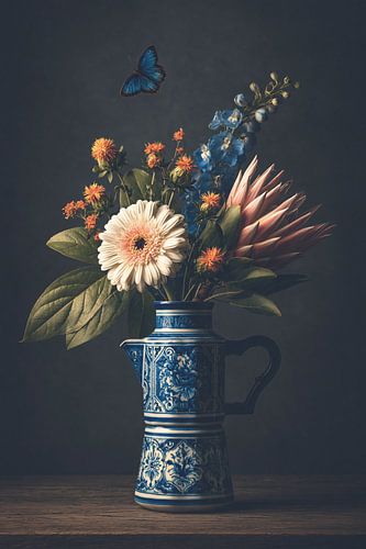 Fleurs dans un vase bleu de Delft