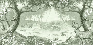 Forêt de Bohème avec arbres en mono teinte de vert vintage sur Studio POPPY