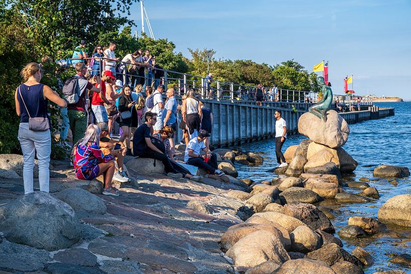 Toeristen bij de kleine zeemeermin in Kopenhagen, Denemarken van Evert Jan Luchies