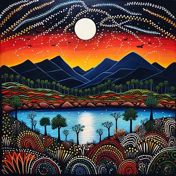 moon over blue mountains Aboriginal Painting