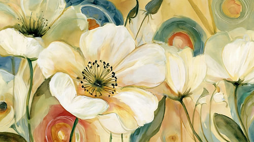 A profusion of flowers in pastel shades