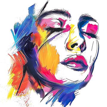 levendig beschilderd vrouwelijk gezicht van PixelPrestige
