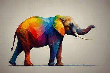 Abstract multicoloured elephant in modern style by De Muurdecoratie