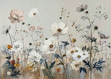 Zomers botanisch schilderij van wilde bloemen in de berm van Studio Pieternel