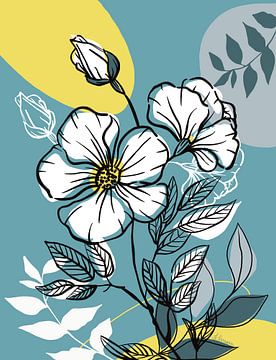 Lijntekening van witte bloemen van Ljupka Kareska