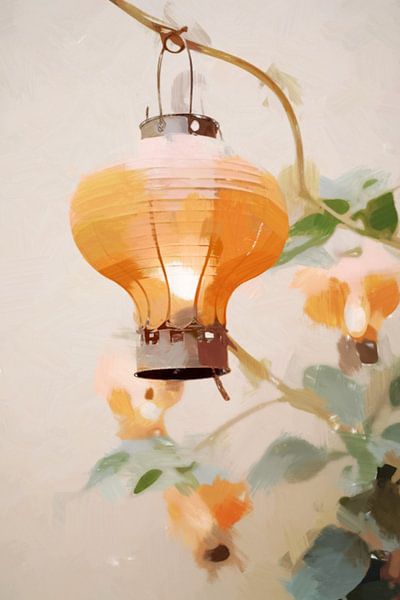 Nature morte d'une lanterne en papier de style japonais. par J.a Dijkstra