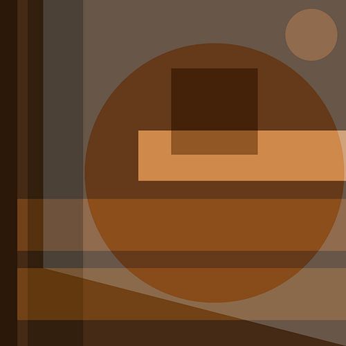 70s Retro abstract landschap in bruin, goudgeel, taupe