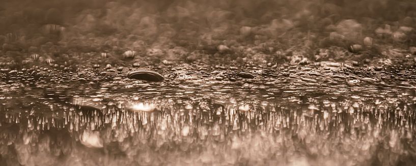 Abstract photography: Panorama of water droplets (beige / taupe) by Marjolijn van den Berg