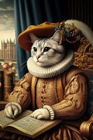 Portret kat in renaissance stijl met boek