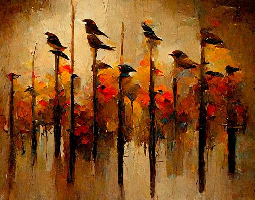 A group of birds hidden among the trees. Part 3