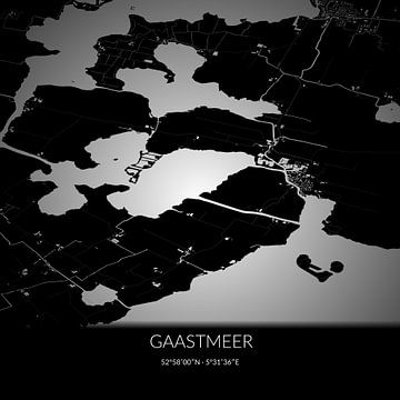 Carte en noir et blanc de Gaastmeer, Fryslan. sur Rezona