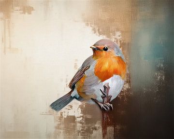 Rustig schilderij van roodborstje op tak- Serie: vogels in aquarel van Studio Pieternel