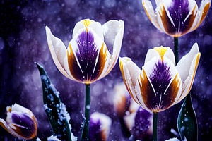 Krokusse im Frühling mit Schnee Illustration 04