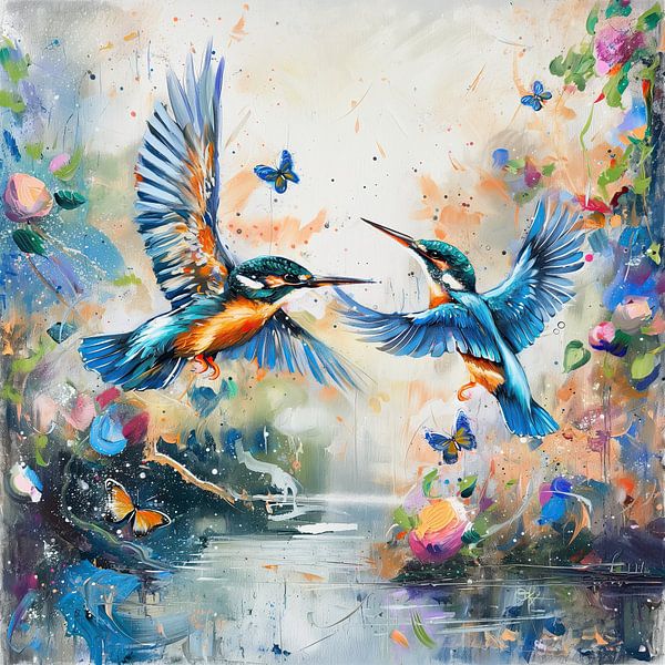 Abstrakte Eisvögel Aquarell Farbexplosion von Mel Digital Art