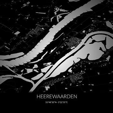 Zwart-witte landkaart van Heerewaarden, Gelderland. van Rezona