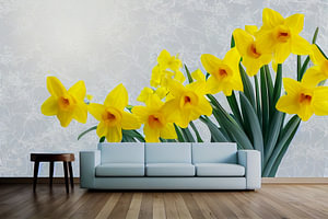 weiße Couch mit Narzissen Hintergrund Illustration