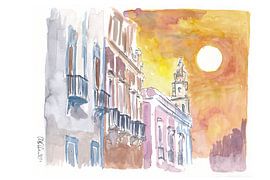 Scène de rue coloniale de Campeche au Mexique