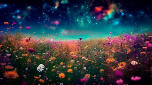 Wildblumenfeld mit Sternenhimmel