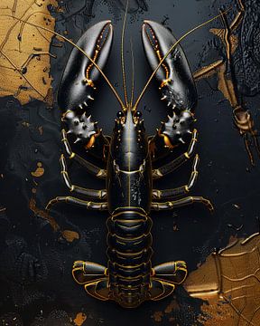 Zwarte kreeft met gouden details van Rene Ladenius Digital Art