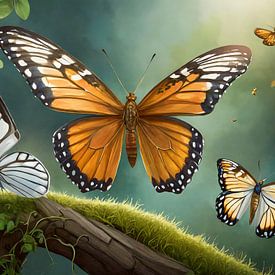 Realistisches Schmetterlings Set. Fliegende Insekten, isoliert, Kunstdesign-Garten Hintergrund