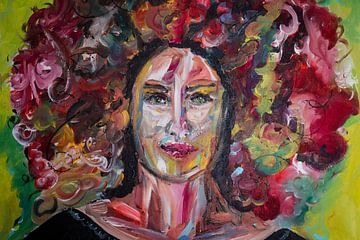 Portrait de femme coloré... sur Klaske de Wal