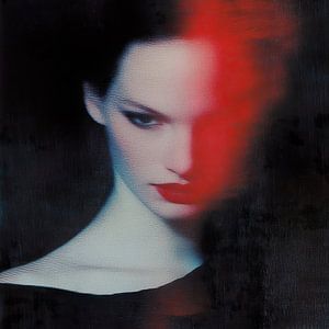 Grimmige Stille; Porträt in Schwarz und Rot