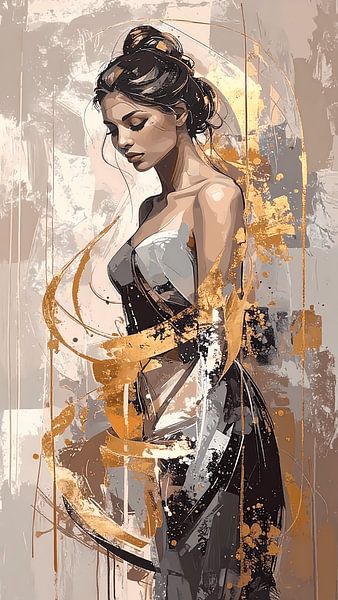 Woman in gold and taupe by Emiel de Lange