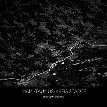 Carte en noir et blanc du Main-Taunus-Kreis Städte, Hesse, Allemagne. sur Rezona