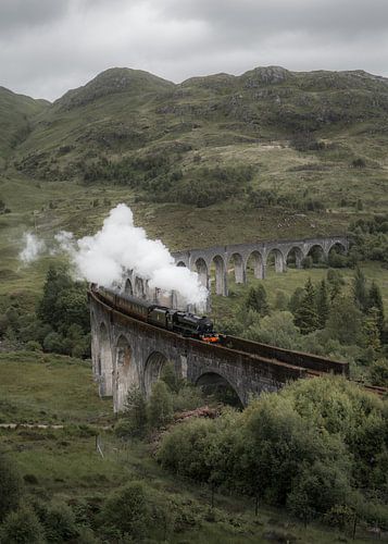 Steam train over the Glenfinnan viaduct in Scotland (Harry Potter)