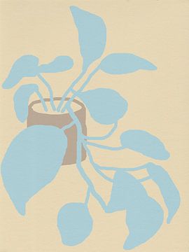 Epipremnum of pothos. Kamerplant in lichtblauw, taupe en beige. van Dina Dankers