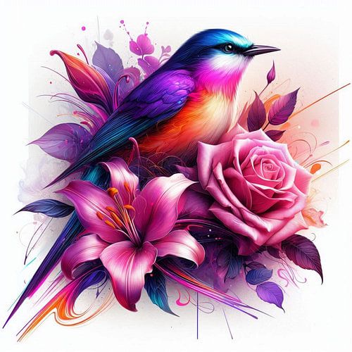 oiseau et fleur