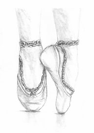 Zeichnung einer Ballerina mit gefesselten Füßen