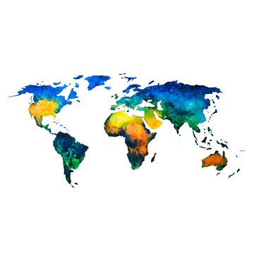 Kleurrijke Wereldkaart in Aquarel | Wandcirkel