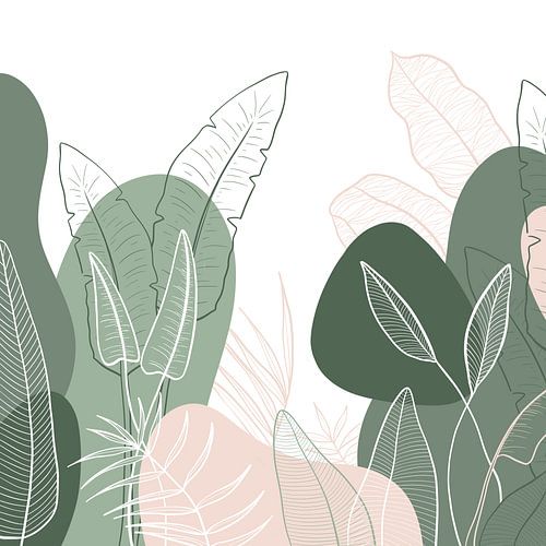 Modern tropical pattern - illustration leaves green pink