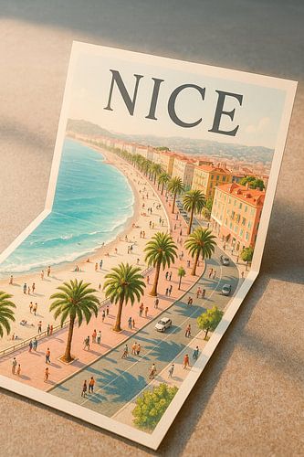 Nice Promenade des Anglais 3D Kaart - Franse Rivièra Muur Art