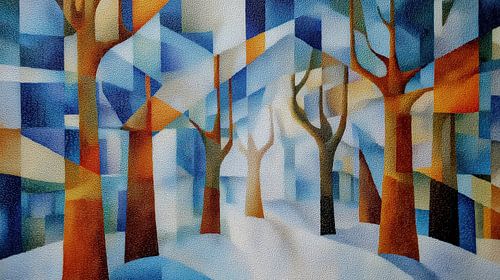 Bomen zonder takken en sneeuw abstract kubisme panorama
