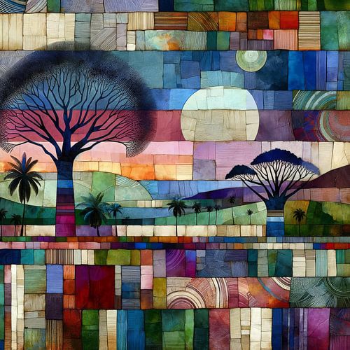 Mozaïek van Afrikaans landschap met baobab