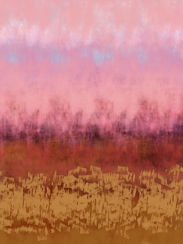 Paysage abstrait rose – Rose poudré, bordeaux et ocre doré