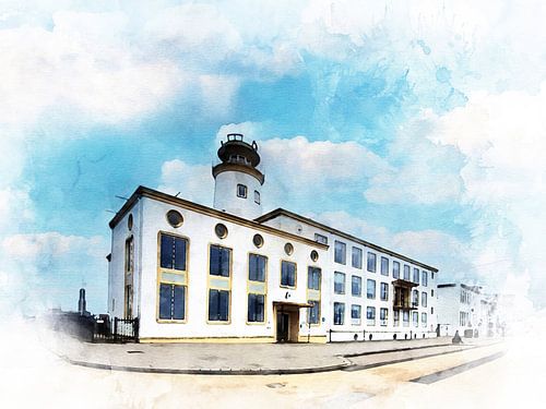 Aquarelschilderij van de Hogere Zeevaartschool in Vlissingen, Zeeland