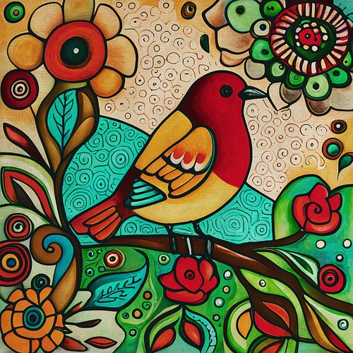 Small brightly colored bird in side view