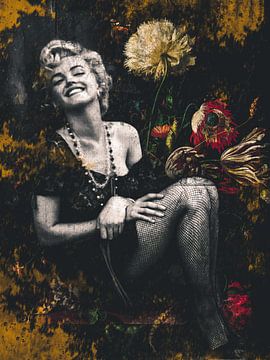Marilyn Monroe Porträt Industrielle Vintage Blumen von Art By Dominic