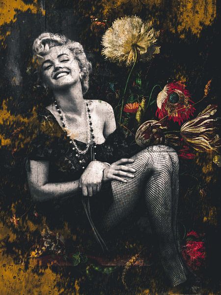 Portrait de Marilyn Monroe Fleurs industrielles d'époque par Art By Dominic