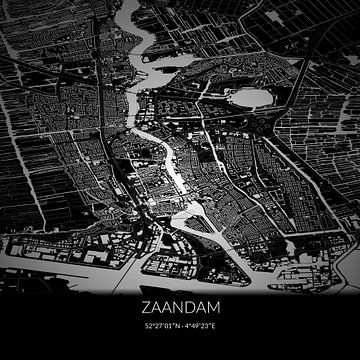 Zwart-witte landkaart van Zaandam, Noord-Holland. van Rezona
