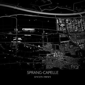 Zwart-witte landkaart van Sprang-Capelle, Noord-Brabant. van Rezona