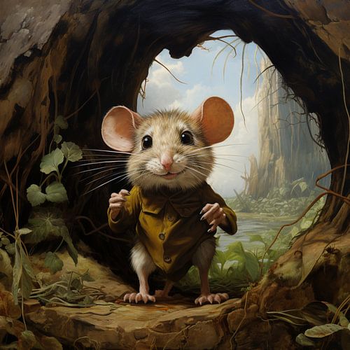 Mouse stands in front of hole