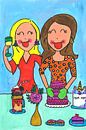 Cheerful painting of girls baking by Schildermijtje Shop thumbnail